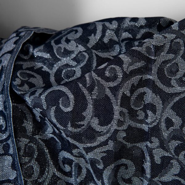 Tela de algodón lino jacquard azul y gris lurex plateado - Imagen 4