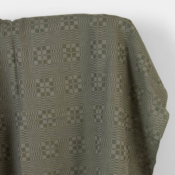 Tela de algodón lino cuadros sarga verde y beige
