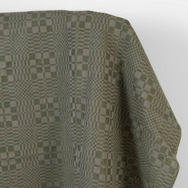 Tela de algodón lino cuadros sarga verde y beige - Imagen 2