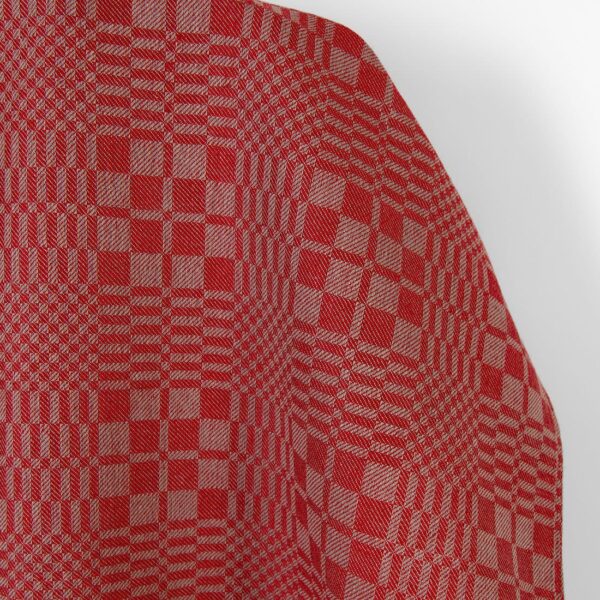 Tela de algodón lino cuadros sarga rojo y beige - Imagen 2