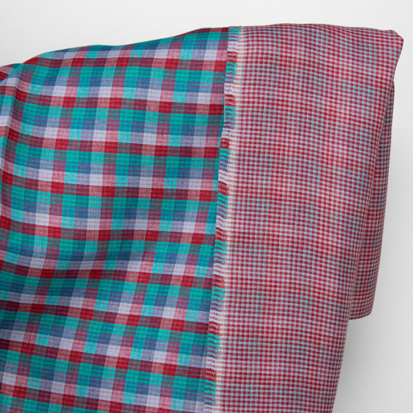 Tela de lino cuadros doble cara rojo verde azul