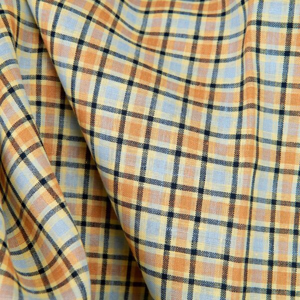 Tela de lino a cuadros naranja y azul claro - Imagen 4