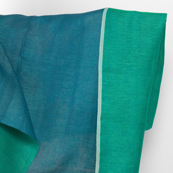 Tela de lino de doble cara azul y verde frío