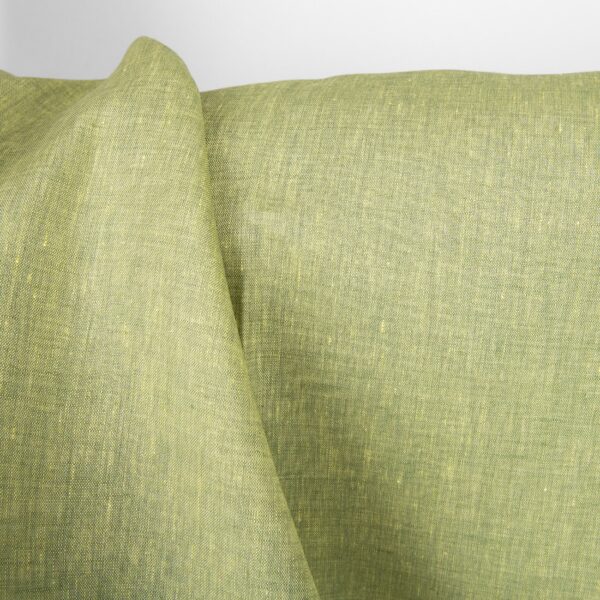 Tejido de lino amarillo claro y verde melange - Imagen 3