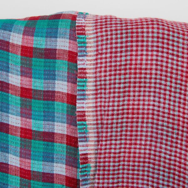 Tela de lino a cuadros de doble cara rojo verde azul, lavada - Imagen 2