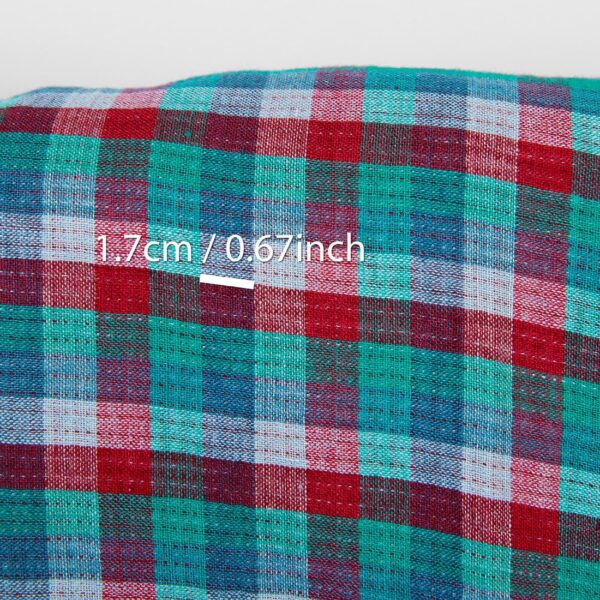 Tela de lino a cuadros de doble cara rojo verde azul, lavada - Imagen 5