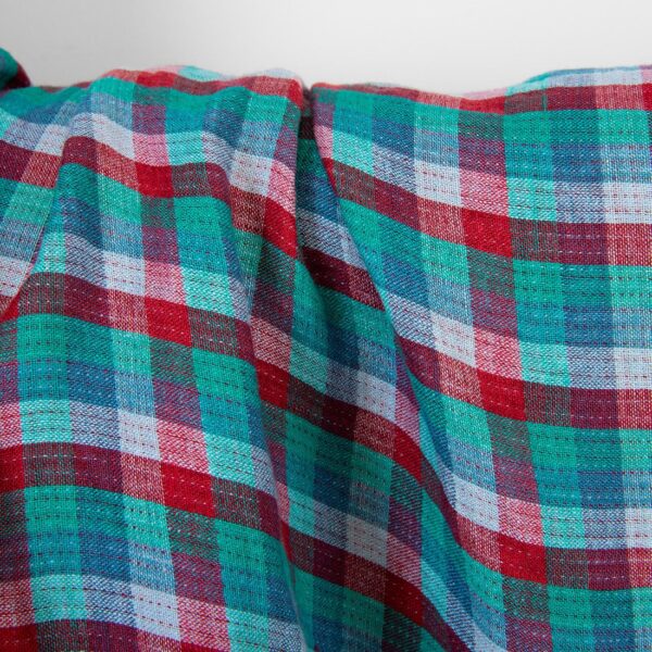 Tela de lino a cuadros de doble cara rojo verde azul, lavada - Imagen 4