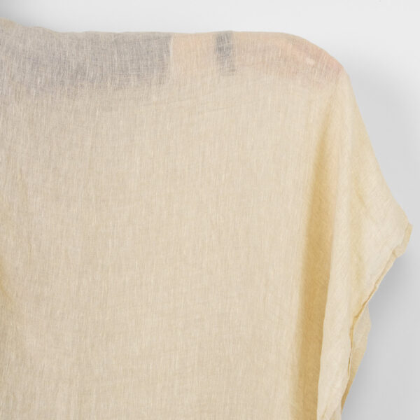 Tela de lino pura de color amarillo crema claro, lavada