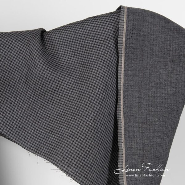 Tejido de lino a cuadros negro/gris