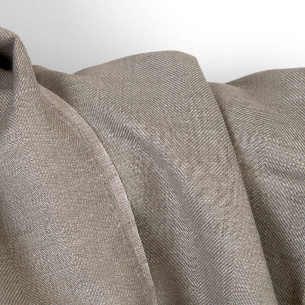 Linen cotton fabric dark beige and undyed herringbone, 150cm width