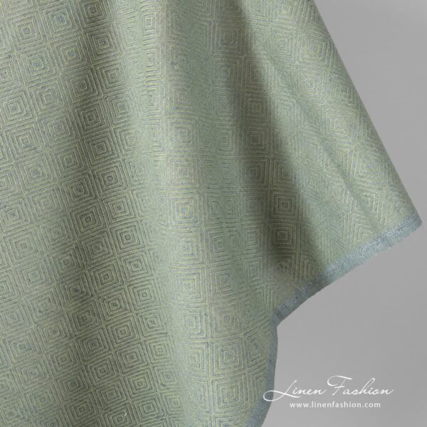 Linen cotton fabric grey green diamond weave edge