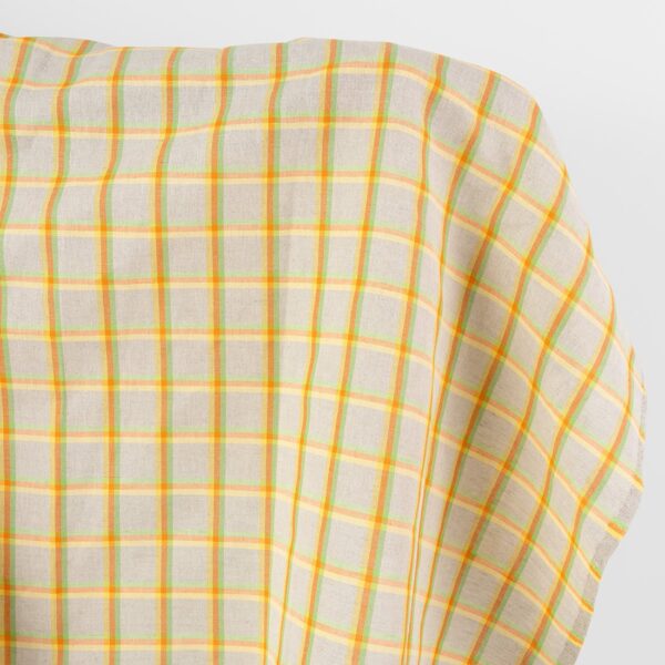 Grey linen cotton fabric in colourful checks