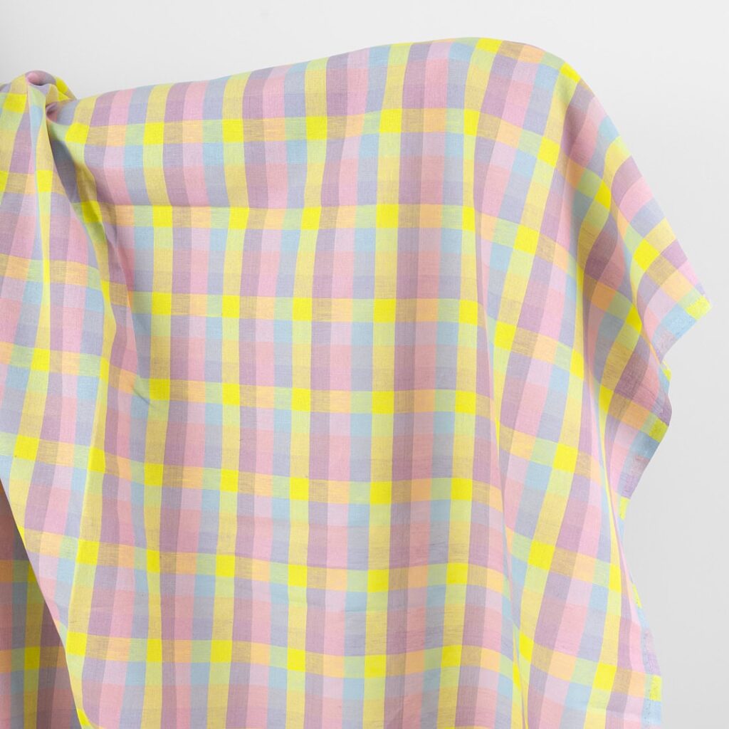 Colourful checked linen cotton fabric