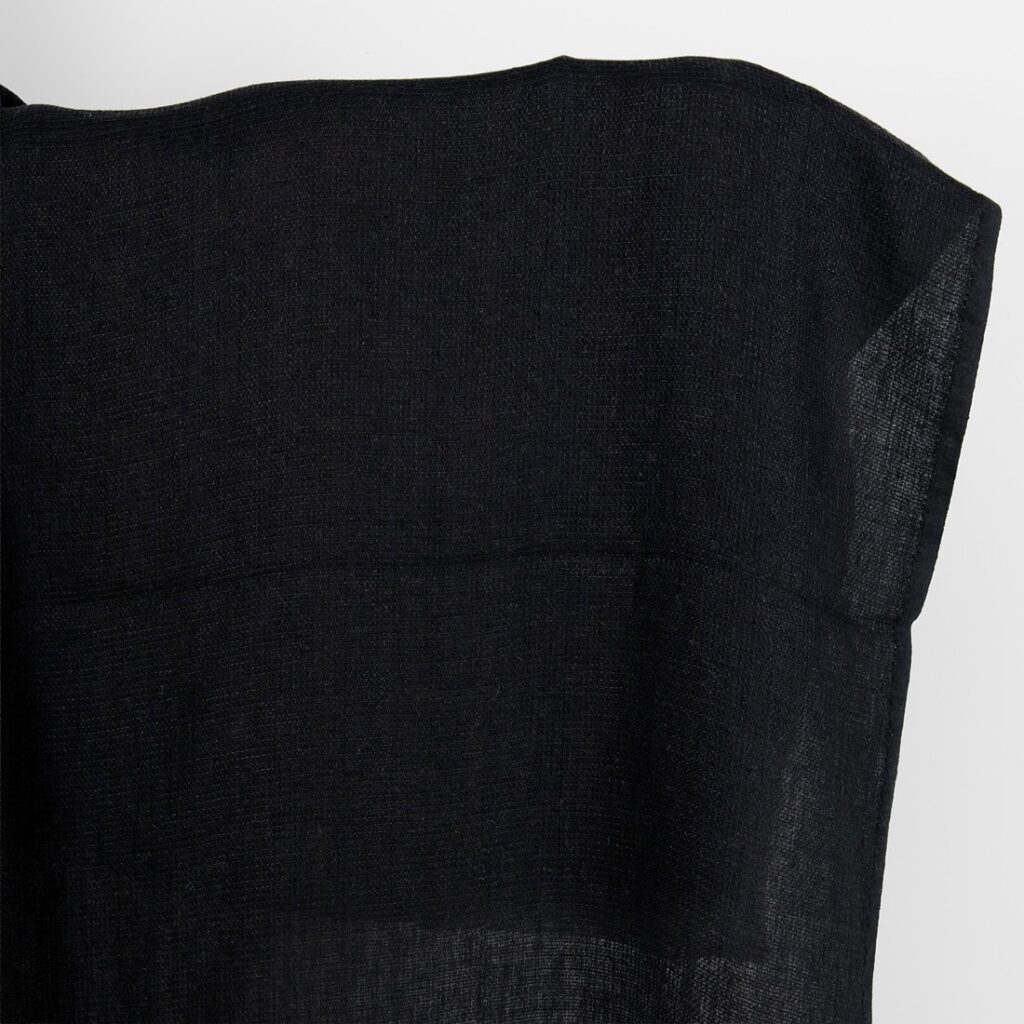Black waffle linen fabric washed