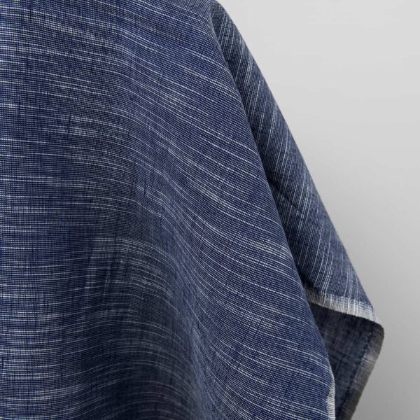 Dark blue linen cotton fabric in white stripes
