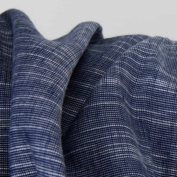 Dark blue linen cotton fabric in white stripes