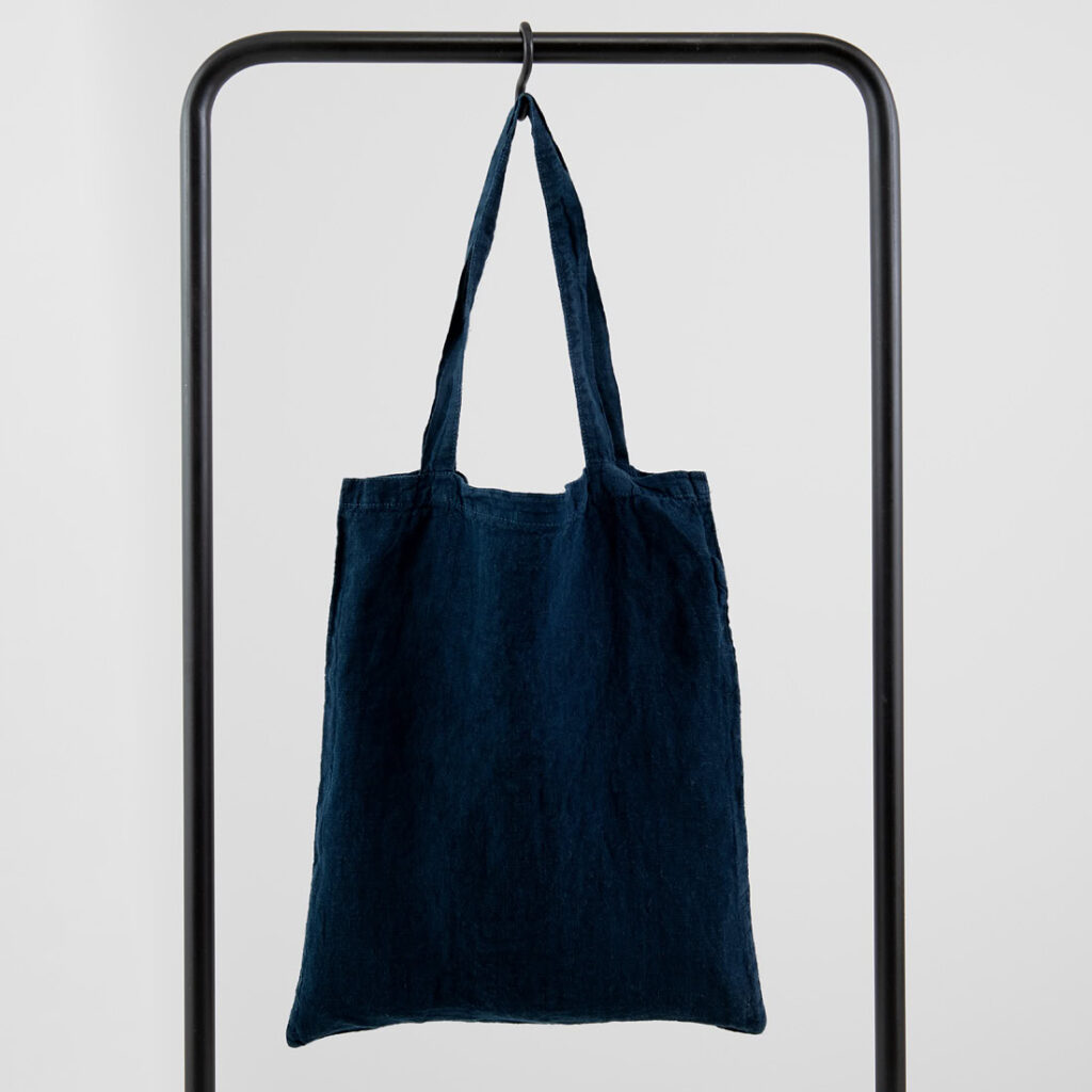 black-blue washed linen shopping bag/tote