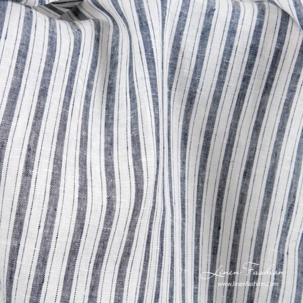 Linen fabric with dark blue stripes, pure linen
