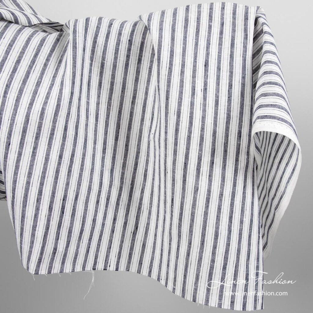 Linen fabric with dark blue stripes