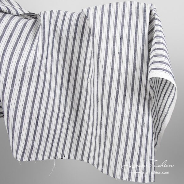 Linen fabric with dark blue stripes