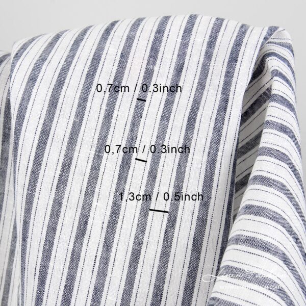 Linen fabric with dark blue stripes, with measurements