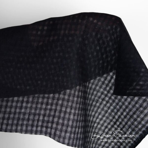 Solid black linen fabric in transparent checks