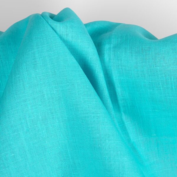 Linen fabric in cyan, 100% linen