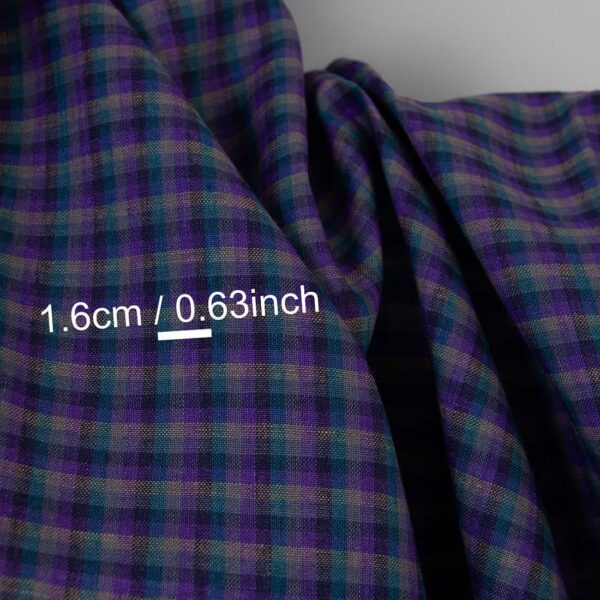 Linen fabric with violet checks, for clothing