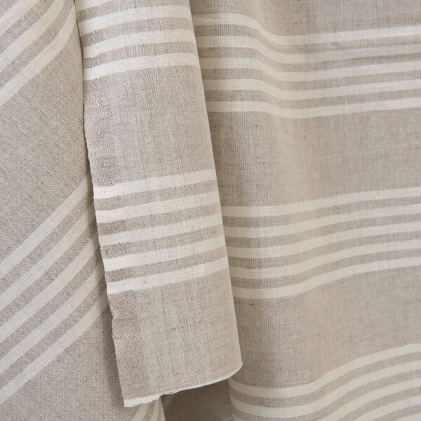 Linen cotton fabric natural with off-white stripes, lightweight