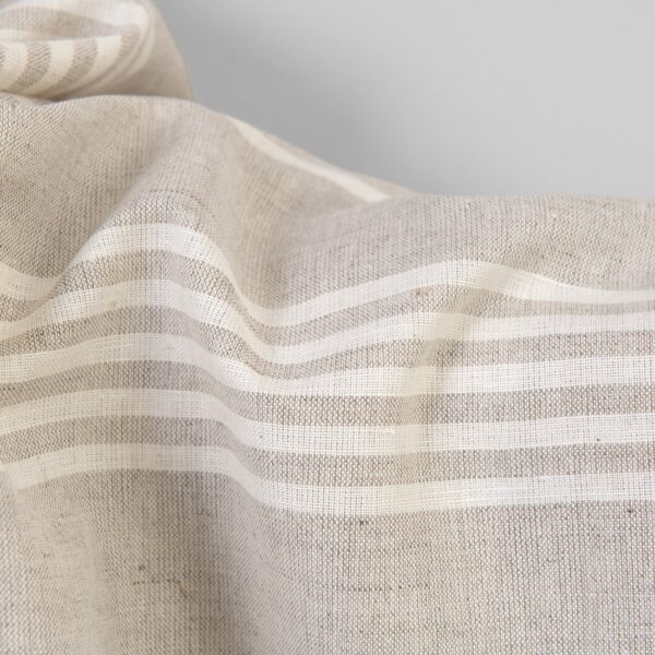 Linen cotton fabric natural with off-white stripes, undyed linen