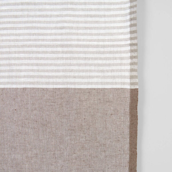 Narrow linen cotton fabric white with various brown stripes