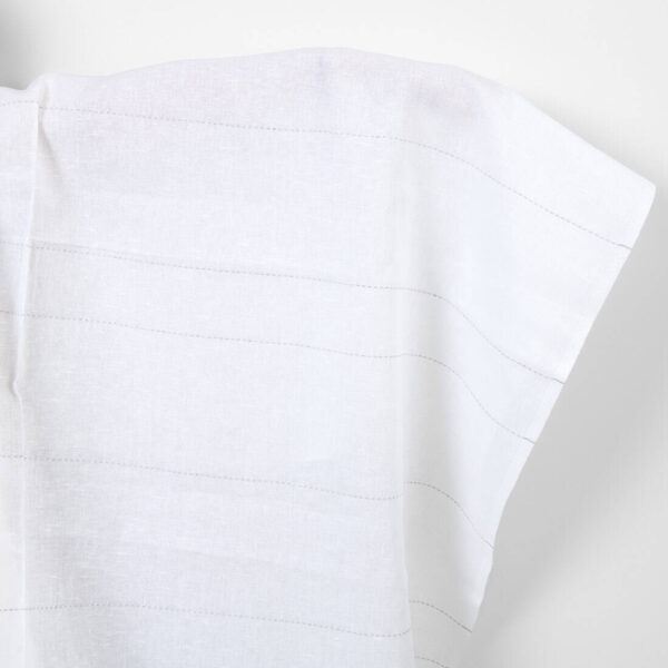 Linen fabric white with grey dashed stripes