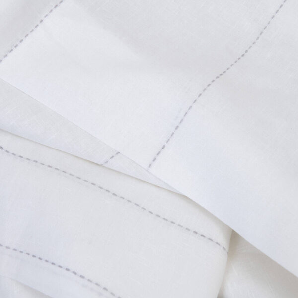 Linen fabric white with grey dashed stripes, 150cm width