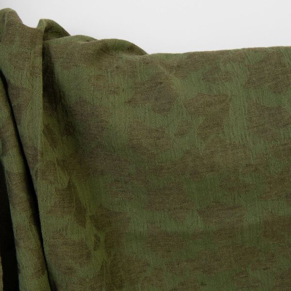 Linen cotton fabric green floral jacquard, floral vine pattern
