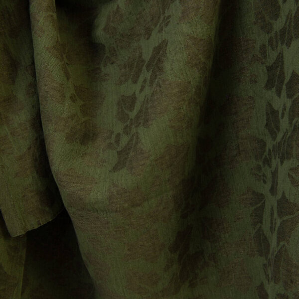 Linen cotton fabric green floral jacquard, 145cm width