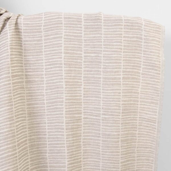 Linen cotton fabric off-white and natural jacquard, washed
