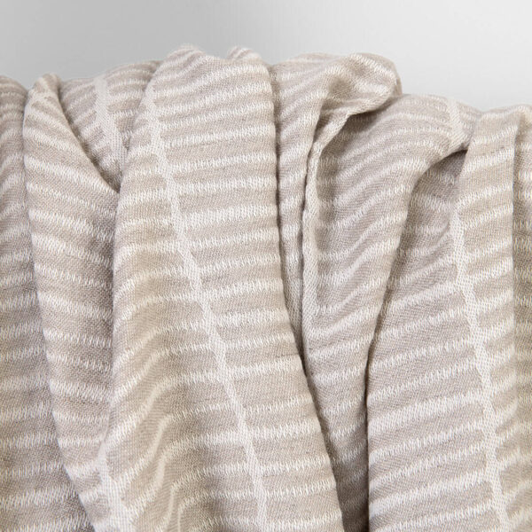 Linen cotton fabric off-white and natural jacquard, washed, softened
