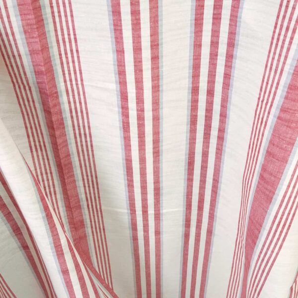Linen cotton fabric off-white with red stripes, for sewing DIY