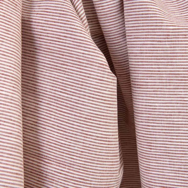 Linen cotton fabric small white and red stripes, unwashed