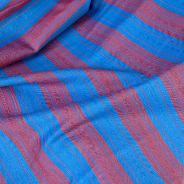 Linen cotton fabric red and blue herringbone stripes, 150cm width