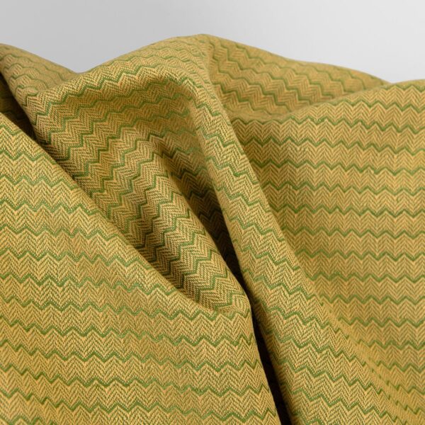 Linen cotton fabric yellow green herringbone, unwashed