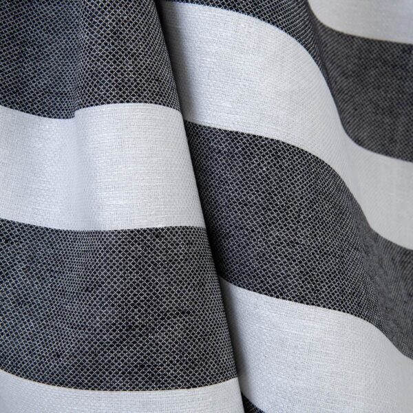 Linen cotton fabric black and white stripes, 180cm width