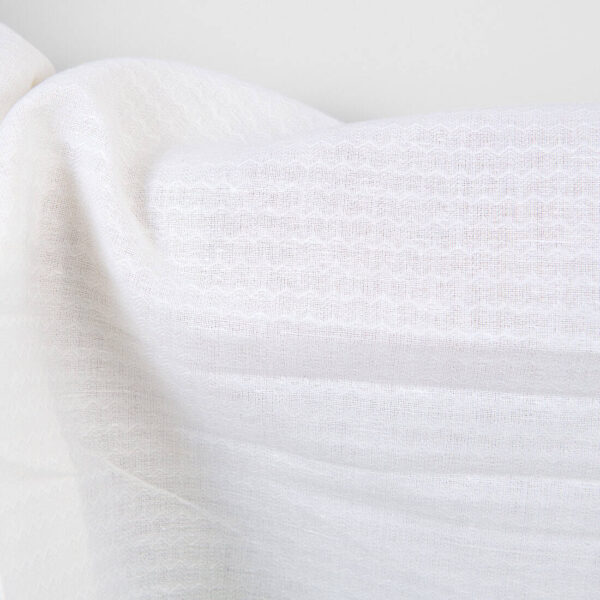 Linen cotton fabric white with green stripe herringbone, 180cm width