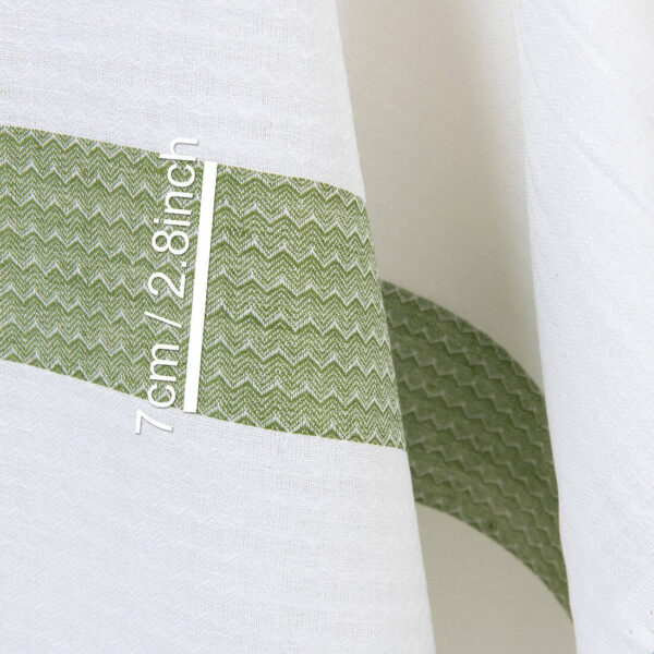 Linen cotton fabric white with green stripe herringbone, with measurements