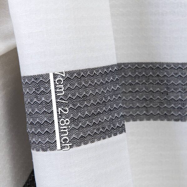 Linen cotton fabric white with black stripe, with measurements