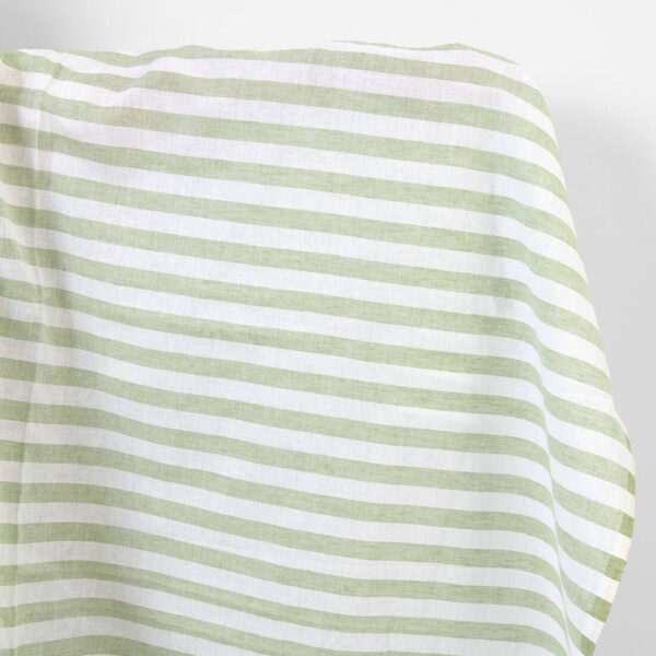 Linen cotton fabric in green and white stripes