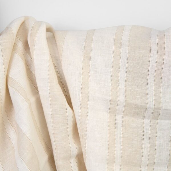 Linen fabric off-white and sand colour stripes