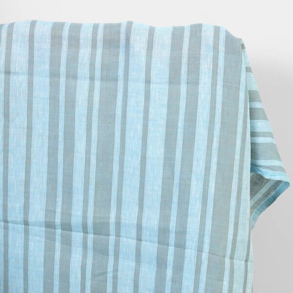 Linen fabric turquoise and natural melange stripes