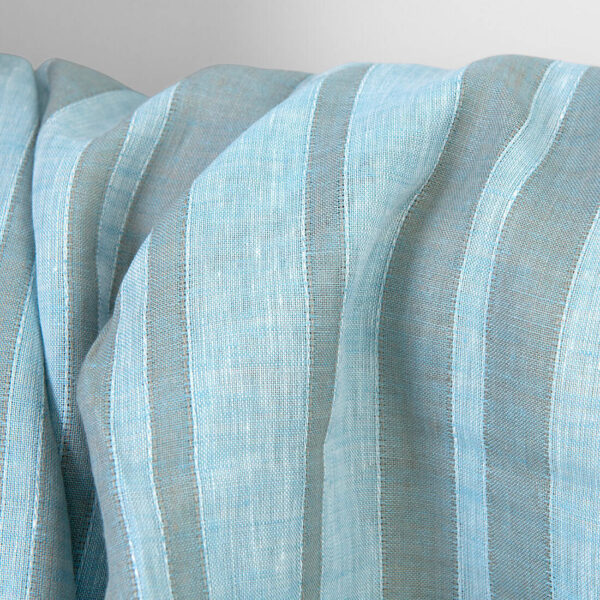 Linen fabric turquoise and natural melange stripes, unwashed