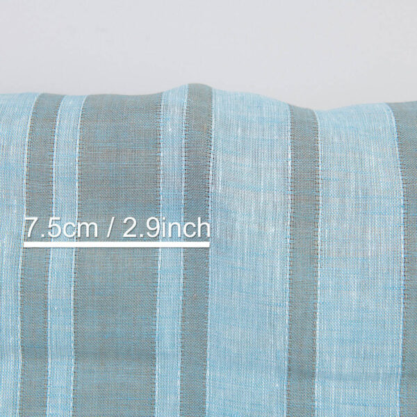 Linen fabric turquoise and natural melange stripes, with measurements